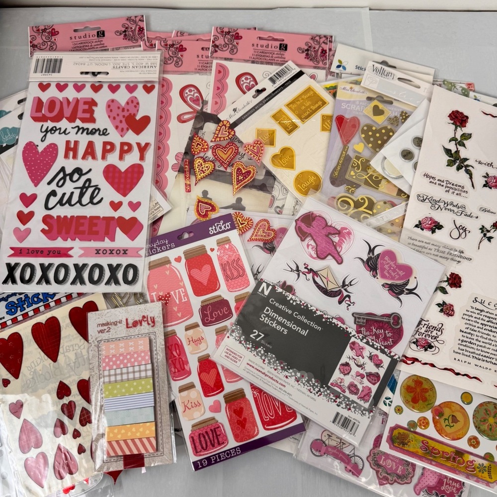 Mixed Scrapbooking Sticker Lot Love Valentine Hearts Crafts Multi Brand